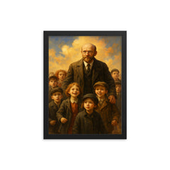 Janusz Korczak marching with orphan children framed print on a plain backdrop in size 12"x16".