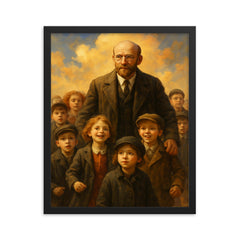 Janusz Korczak marching with orphan children framed print on a plain backdrop in size 16"x20".