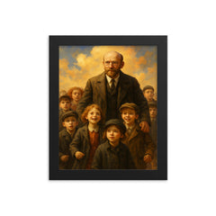 Janusz Korczak marching with orphan children framed print on a plain backdrop in size 8"x10".
