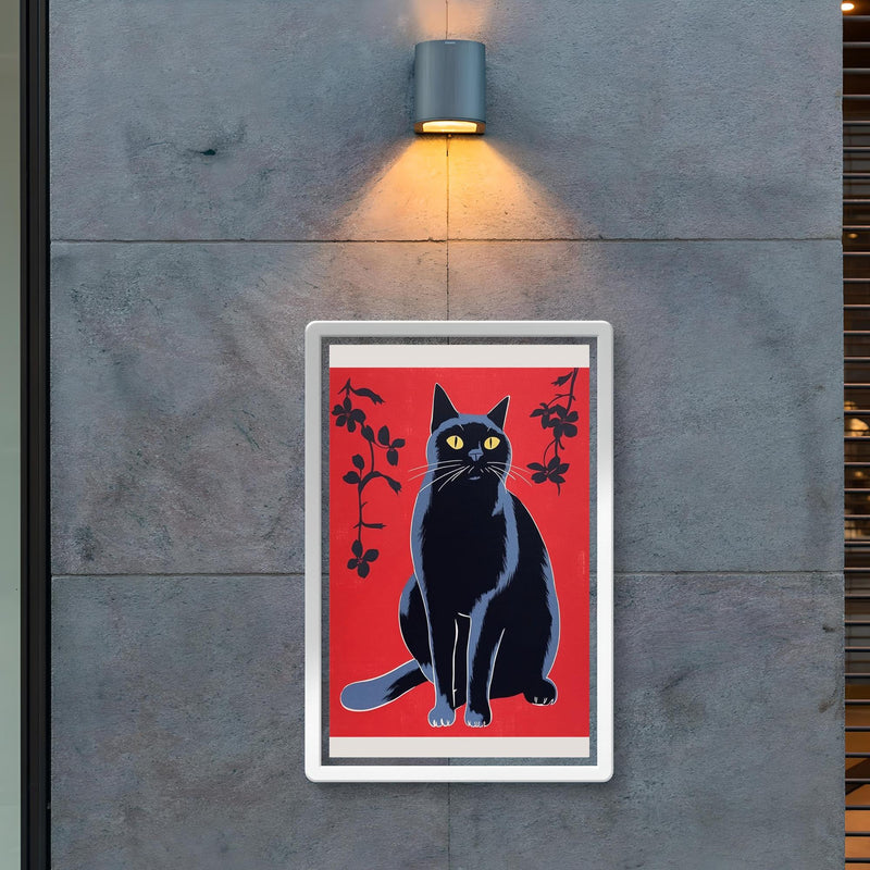 Japanese black cat on a red background - vintage minimalistic Japanese art poster 2