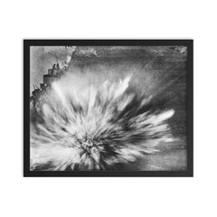 Japanese Bomb Hitting the Flight Deck of USS Enterprise, August 24, 1942 framed print on a plain backdrop in size 16"x20".