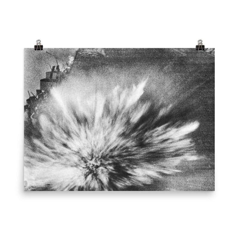 Japanese Bomb Hitting the Flight Deck of USS Enterprise, August 24, 1942 poster on a plain backdrop in size 8