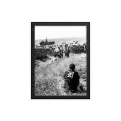 Japanese Citizen Watching US Troops Land for Post-War Occupation, Japan 1945 framed print on a plain backdrop in size 12"x16".