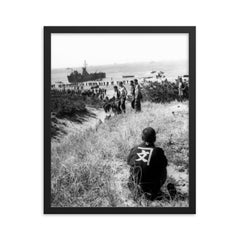 Japanese Citizen Watching US Troops Land for Post-War Occupation, Japan 1945 framed print on a plain backdrop in size 16"x20".