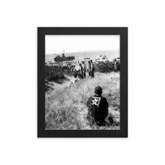 Japanese Citizen Watching US Troops Land for Post-War Occupation, Japan 1945 framed print on a plain backdrop in size 8"x10".