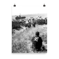 Japanese Citizen Watching US Troops Land for Post-War Occupation, Japan 1945 poster on a plain backdrop in size 8"x10".