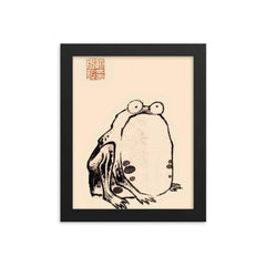 Japanese Frog by Ito Jakuchu framed print on a plain backdrop in size 8"x10".