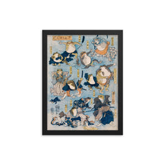 Japanese frogs - funny Japanese wall art framed print on a plain backdrop in size 12"x16".