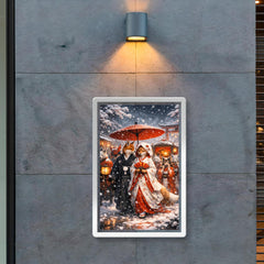 Japanese kitsune wedding procession in snowfall poster 2