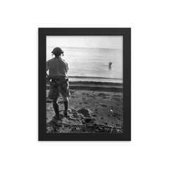 Japanese Soldier Wades Into Sea with Grenade, December 18, 1942 framed print on a plain backdrop in size 8"x10".