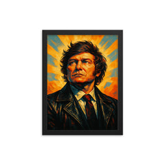 Javier Milei framed print on a plain backdrop in size 12"x16".