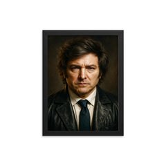 Javier Milei portrait framed print on a plain backdrop in size 12"x16".