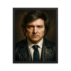 Javier Milei portrait framed print on a plain backdrop in size 16"x20".