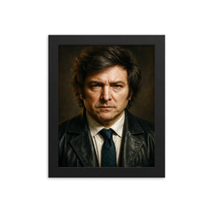 Javier Milei portrait framed print on a plain backdrop in size 8"x10".