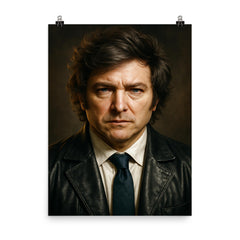 Javier Milei portrait poster on a plain backdrop in size 8"x10".
