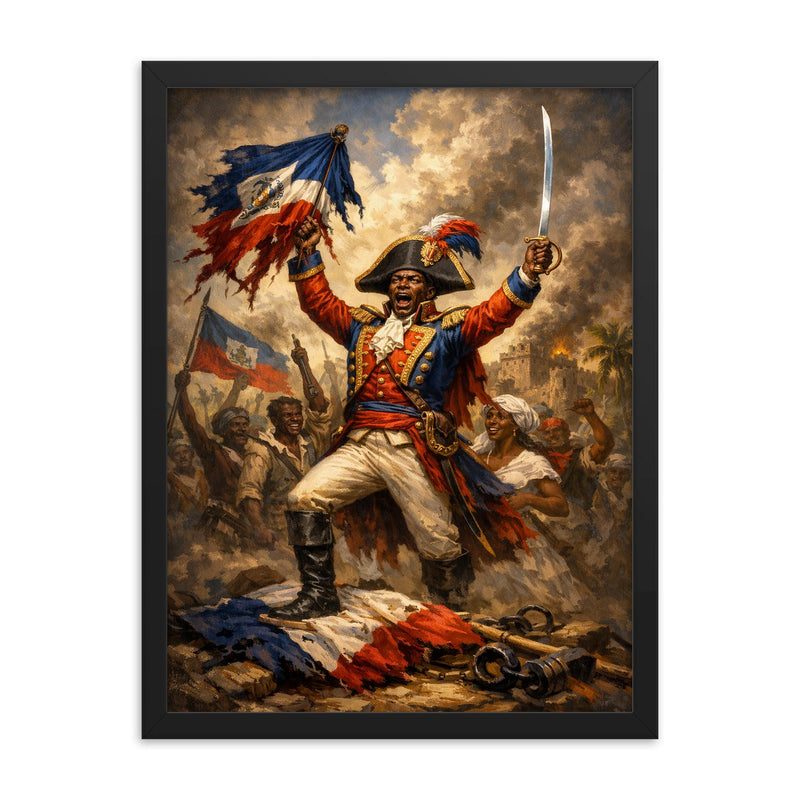 Jean Jacques Dessalines at Haitian independence proclamation framed print on a plain backdrop in size 18