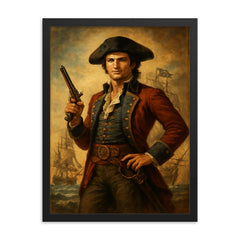 Jean Lafitte framed print on a plain backdrop in size 18"x24".