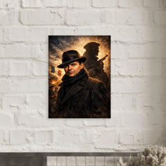 Jean Moulin in hat and Resistance shadow metal print mockup