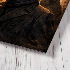 Jean Moulin in hat and Resistance shadow metal print mockup
