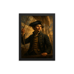 Jeanne Baret disguised aboard expedition ship framed print on a plain backdrop in size 12"x16".