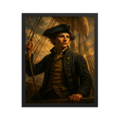 Jeanne Baret disguised aboard expedition ship framed print on a plain backdrop in size 16"x20".