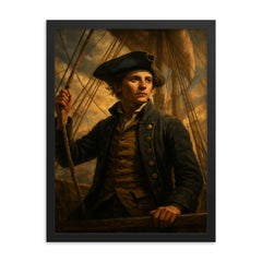 Jeanne Baret disguised aboard expedition ship framed print on a plain backdrop in size 18"x24".
