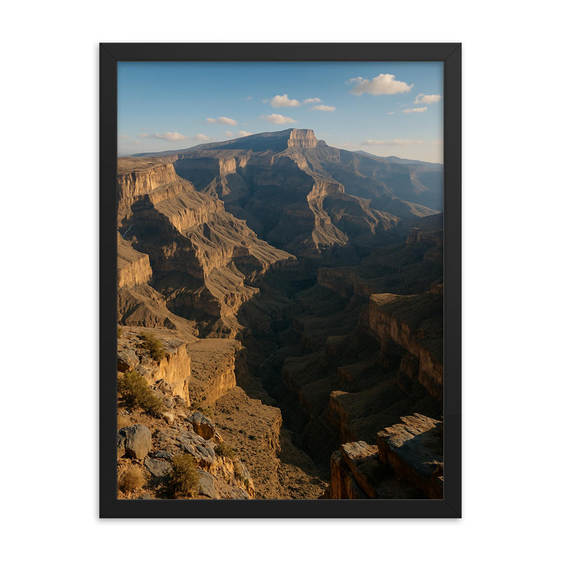 Jebel Shams Grand Canyon of Oman Oman framed print on a plain backdrop in size 18