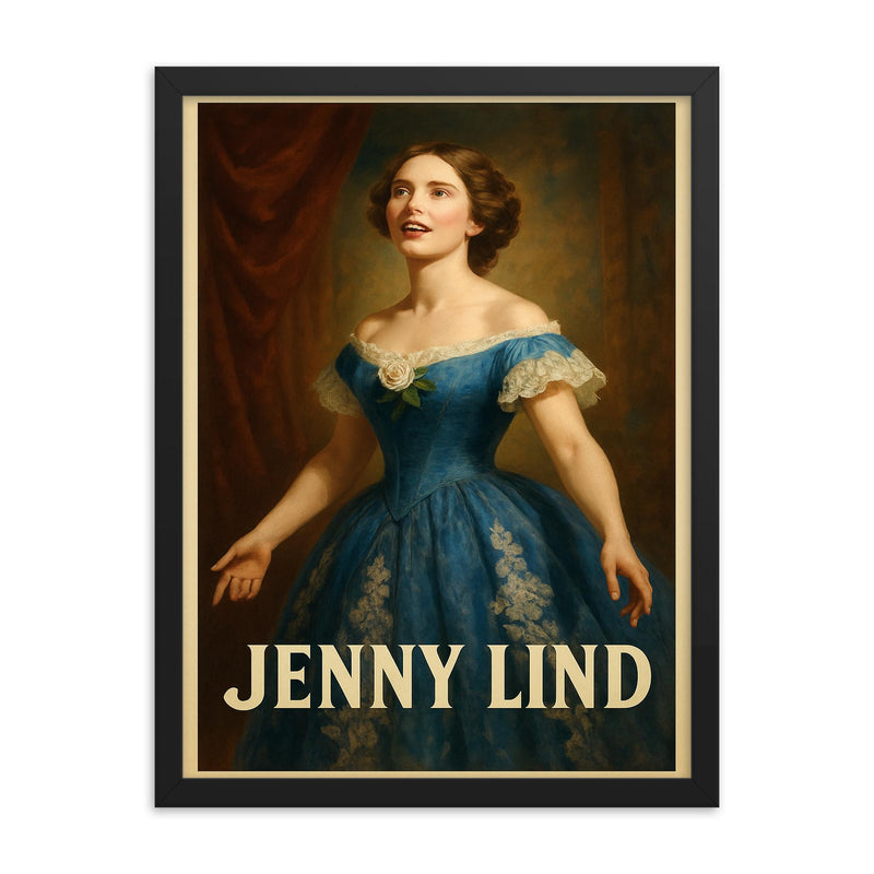 Jenny Lind framed print on a plain backdrop in size 18