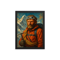 Jerzy Kukuczka framed print on a plain backdrop in size 12"x16".