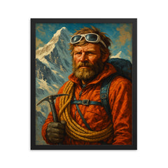 Jerzy Kukuczka framed print on a plain backdrop in size 16"x20".