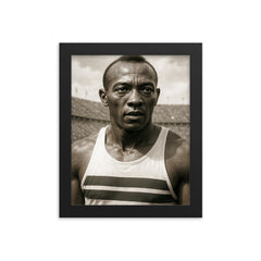 Jesse Owens portrait framed print on a plain backdrop in size 8"x10".