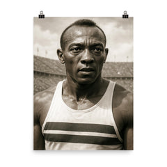 Jesse Owens portrait poster on a plain backdrop in size 8"x10".