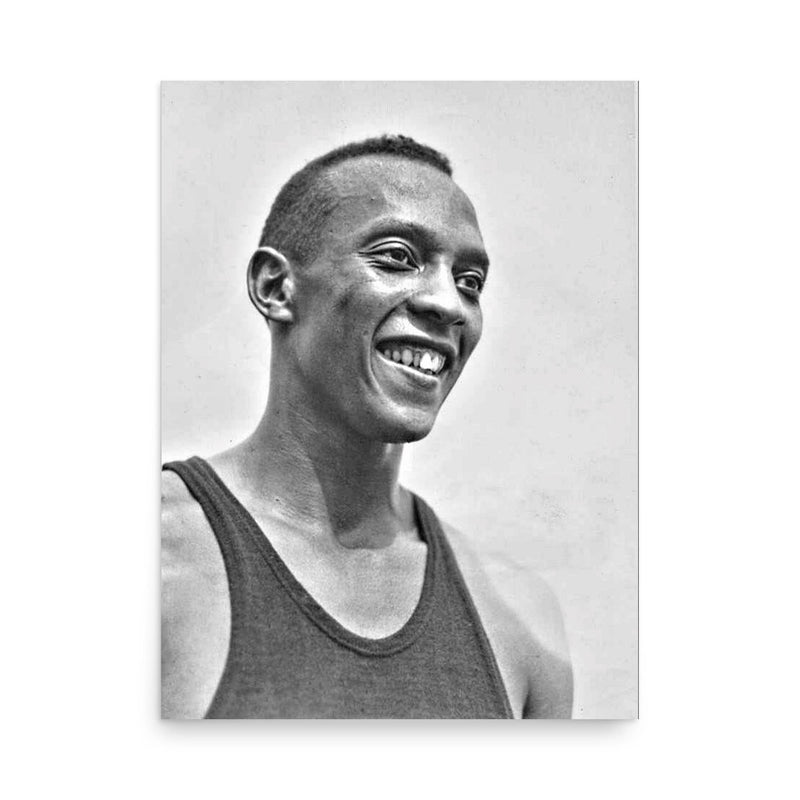 Jesse Owens poster on a plain backdrop in size 18