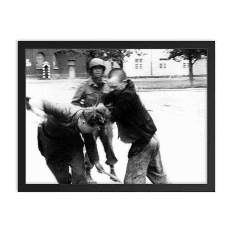 Jewish Prisoner Attacking German Guard, 1945 framed print on a plain backdrop in size 18