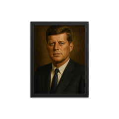 JFK portrait framed print on a plain backdrop in size 12"x16".