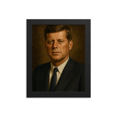 JFK portrait framed print on a plain backdrop in size 8"x10".