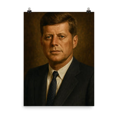 JFK portrait poster on a plain backdrop in size 8"x10".