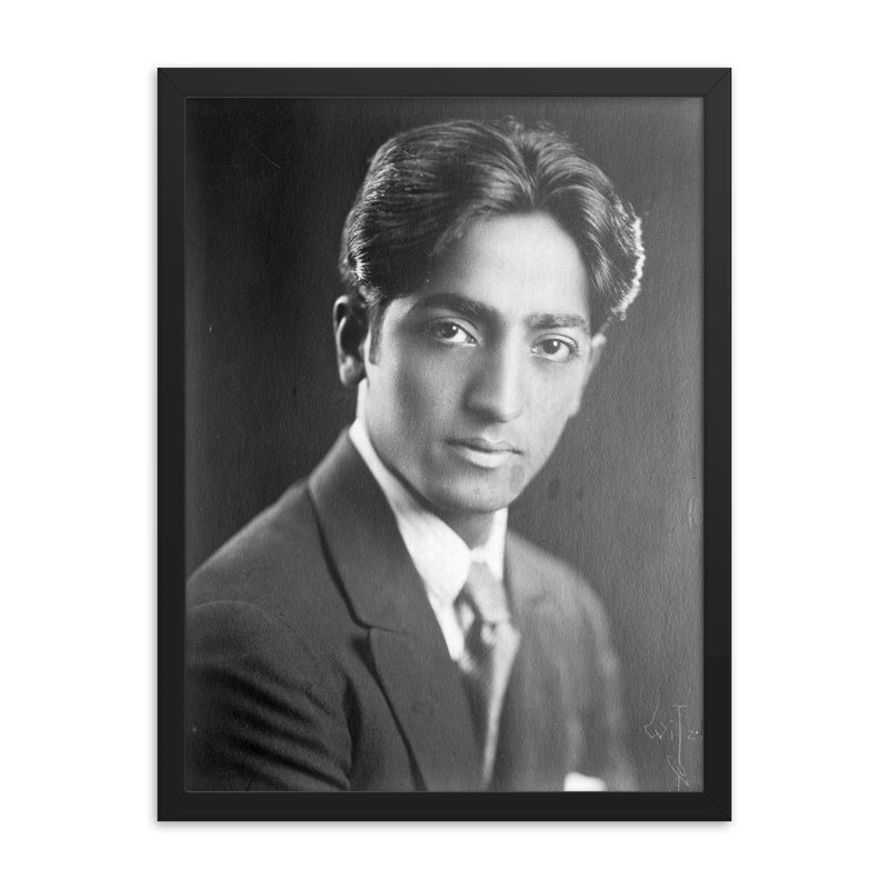 Jiddu Krishnamurti framed print on a plain backdrop in size 18