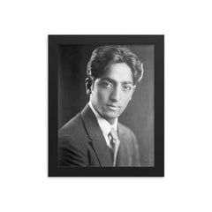 Jiddu Krishnamurti framed print on a plain backdrop in size 8"x10".