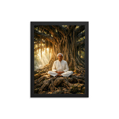 Jiddu Krishnamurti under enormous banyan tree framed print on a plain backdrop in size 12"x16".