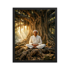 Jiddu Krishnamurti under enormous banyan tree framed print on a plain backdrop in size 16"x20".