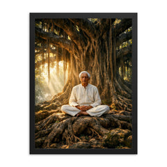 Jiddu Krishnamurti under enormous banyan tree framed print on a plain backdrop in size 18"x24".