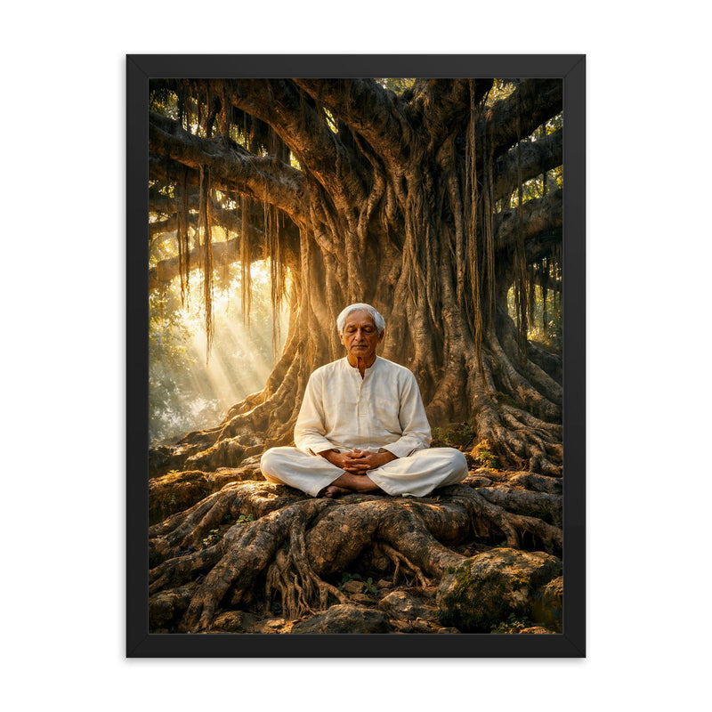 Jiddu Krishnamurti under enormous banyan tree framed print on a plain backdrop in size 18