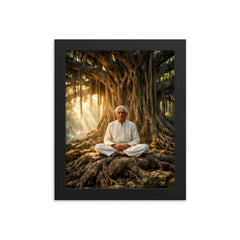 Jiddu Krishnamurti under enormous banyan tree framed print on a plain backdrop in size 8"x10".