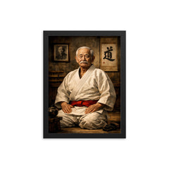 Jigoro Kano in austere dojo portrait framed print on a plain backdrop in size 12"x16".