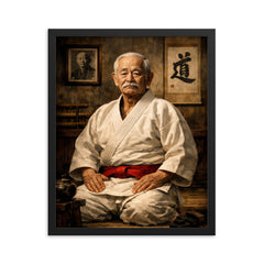 Jigoro Kano in austere dojo portrait framed print on a plain backdrop in size 16"x20".