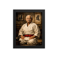 Jigoro Kano in austere dojo portrait framed print on a plain backdrop in size 8"x10".