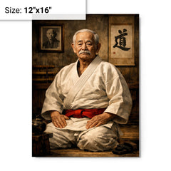 Jigoro Kano in austere dojo portrait metal print on a plain backdrop in size 12"x16".