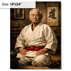 Jigoro Kano in austere dojo portrait metal print on a plain backdrop in size 18"x24".