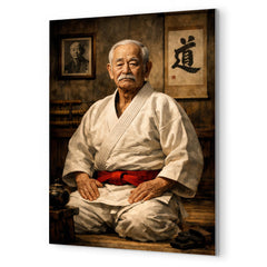 Jigoro Kano in austere dojo portrait metal print mockup